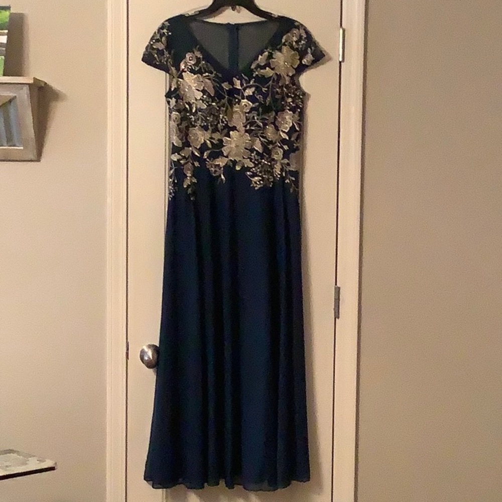 Cachet teal and gold embellished gown